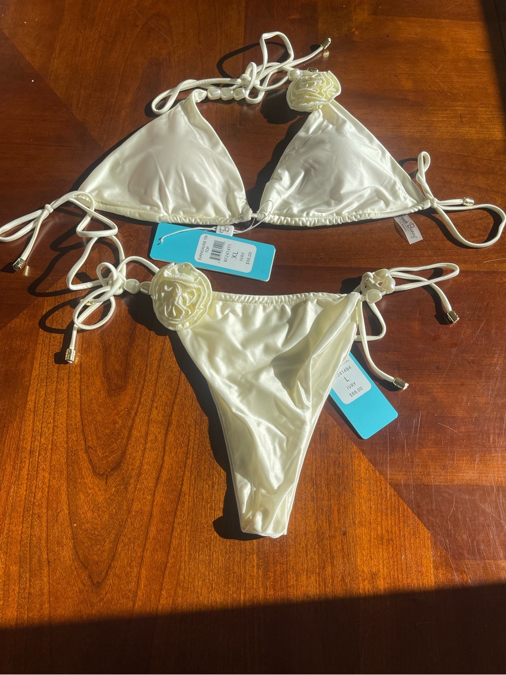 NWT beach bunny pearl champagne bikini XL top L bottoms
